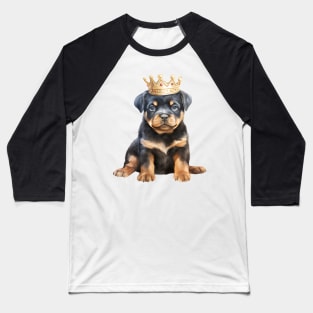 Watercolor Rottweiler Dog Wearing a Crown Baseball T-Shirt